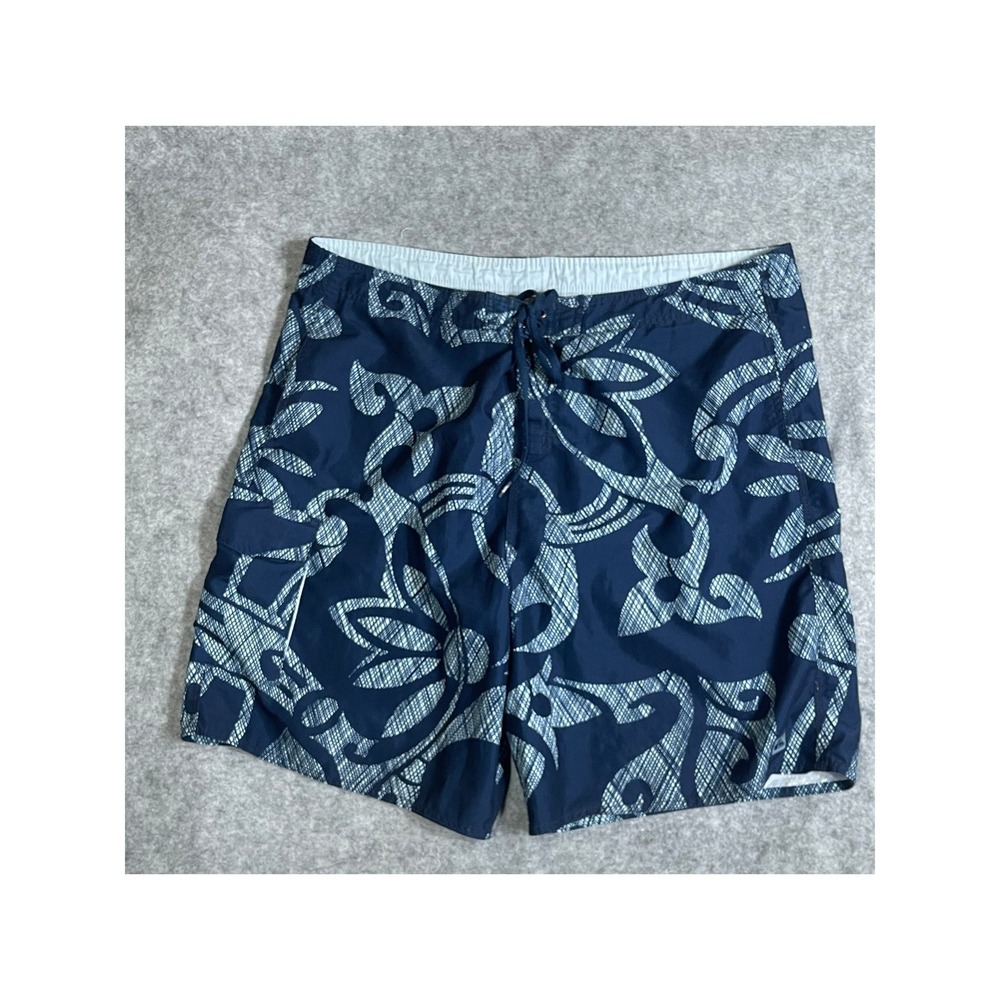 Quiksilver Mens Navy Blue White Floral Tribal Board‎ Shorts Swim Trunks Size 34
